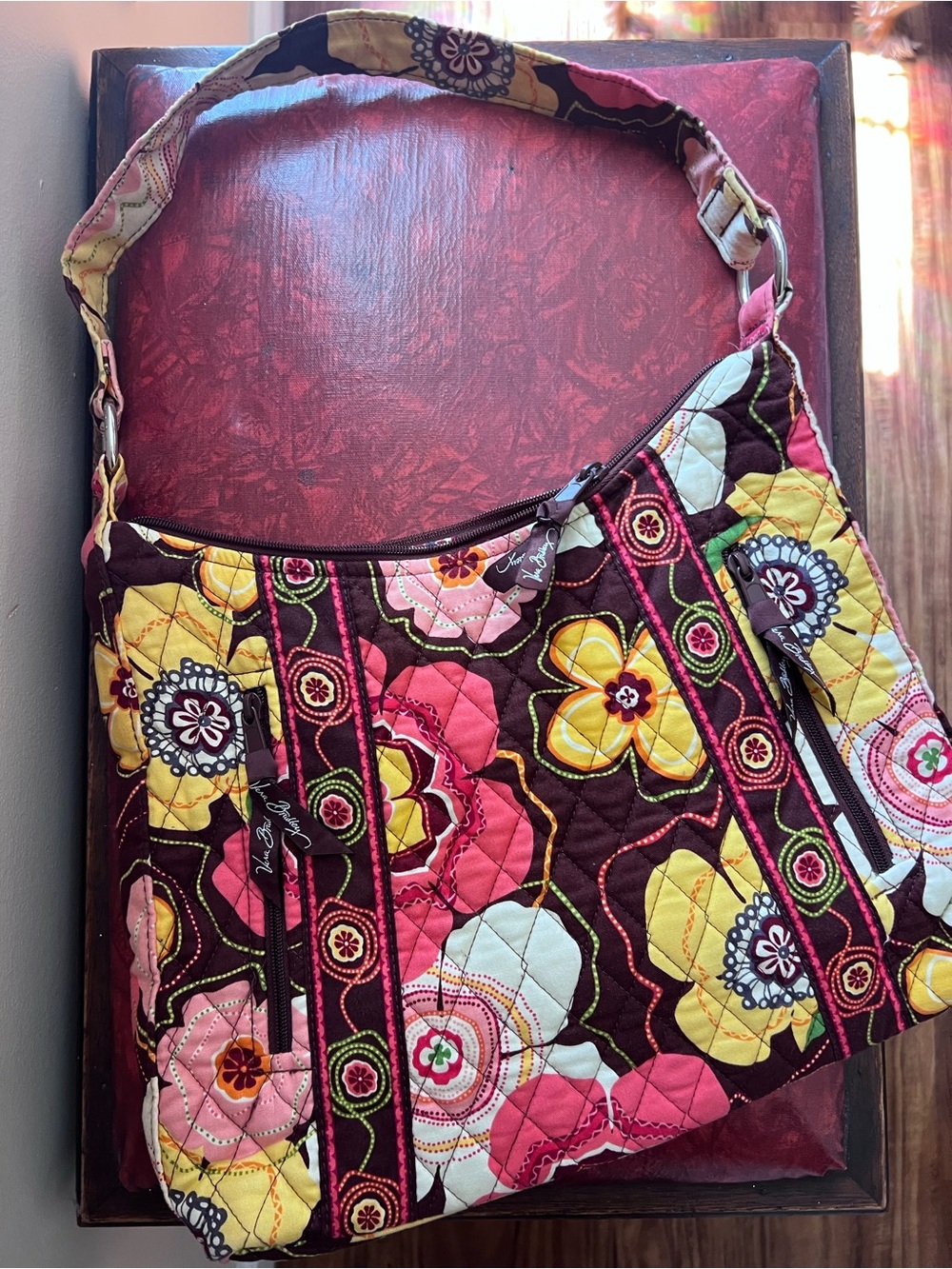 Vera Bradley Quilted Floral Shoulder Bag - Brown, Yellow, Pink